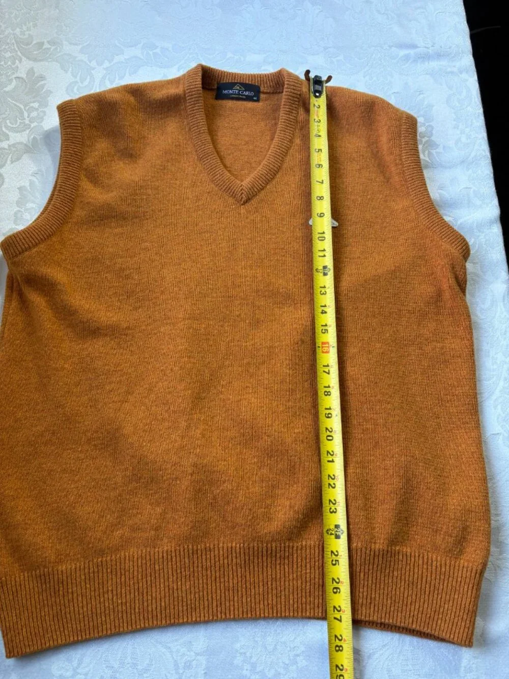 Monte Carlo Mens V-Neck Sweater Vest Wool Blend Gold Brown Ochre Size XL Knit